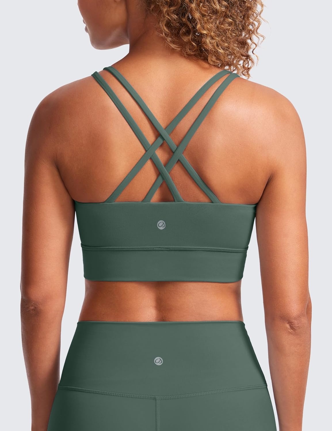 image:imageCRZ YOGA Softness Mold Butterluxe Strappy Longline Sports Bras for Women Double Spaghetti Strap Workout Yoga Crop TopDark Forest Green