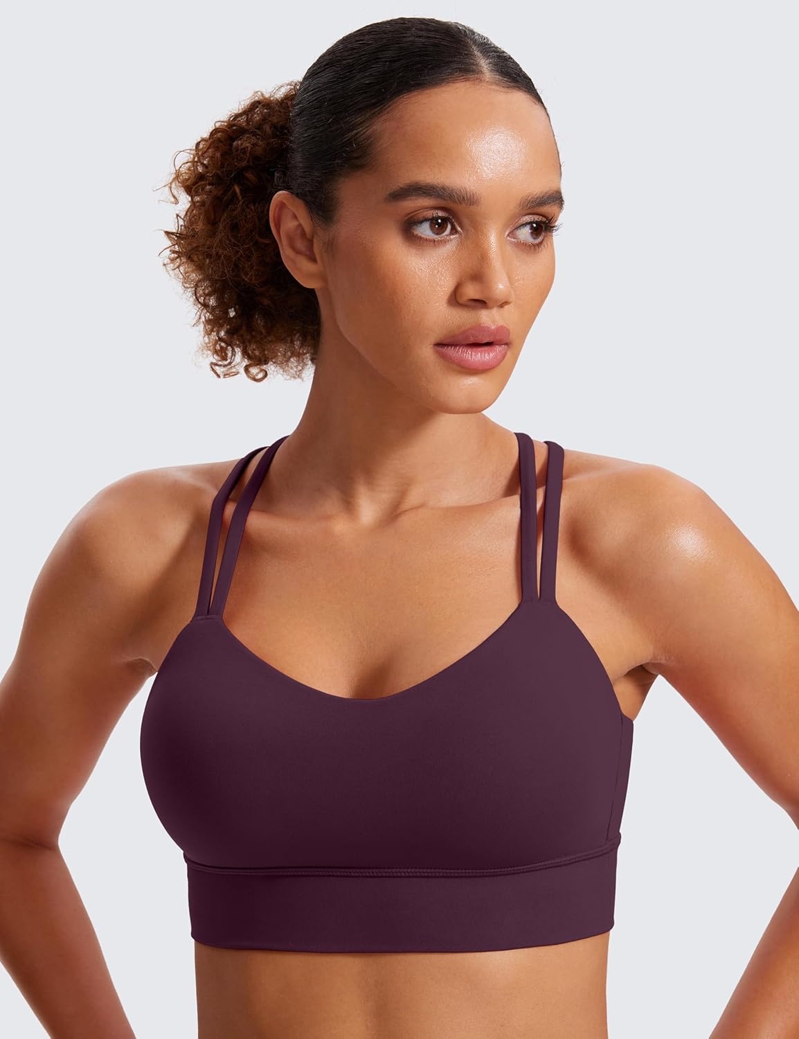 image:imageCRZ YOGA Softness Mold Butterluxe Strappy Longline Sports Bras for Women Double Spaghetti Strap Workout Yoga Crop TopDeep Purple