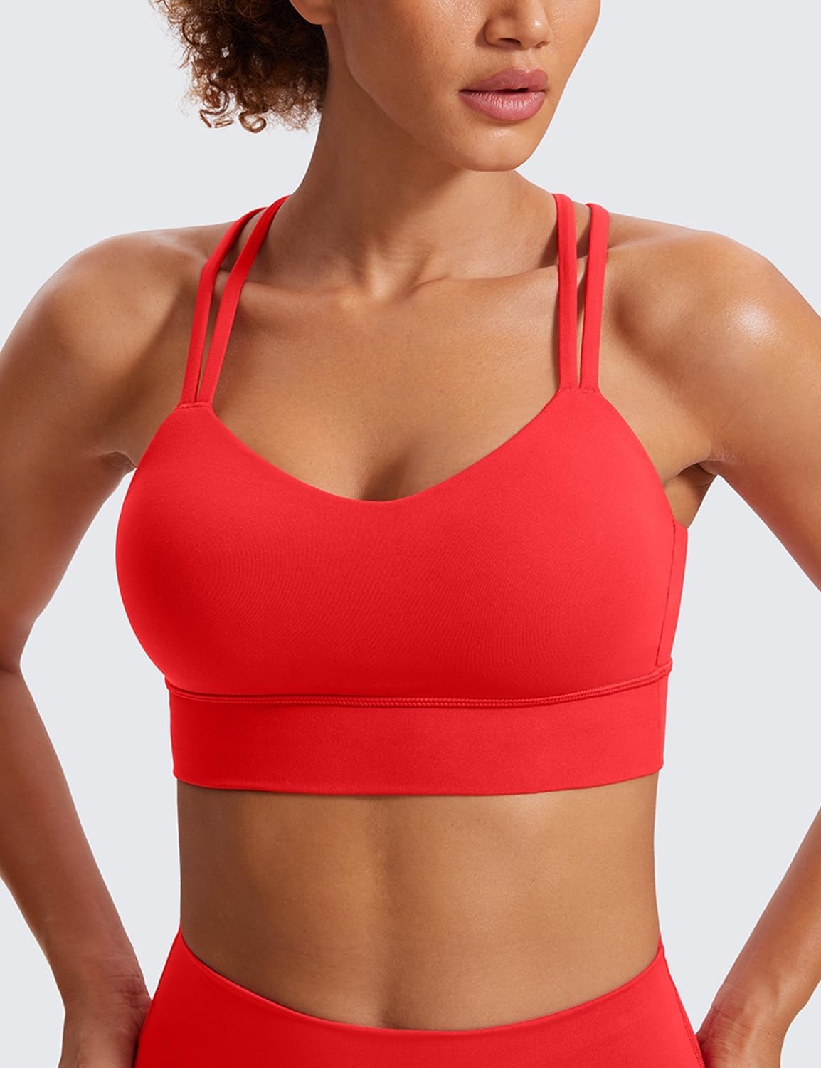 image:imageCRZ YOGA Softness Mold Butterluxe Strappy Longline Sports Bras for Women Double Spaghetti Strap Workout Yoga Crop TopDeep Red