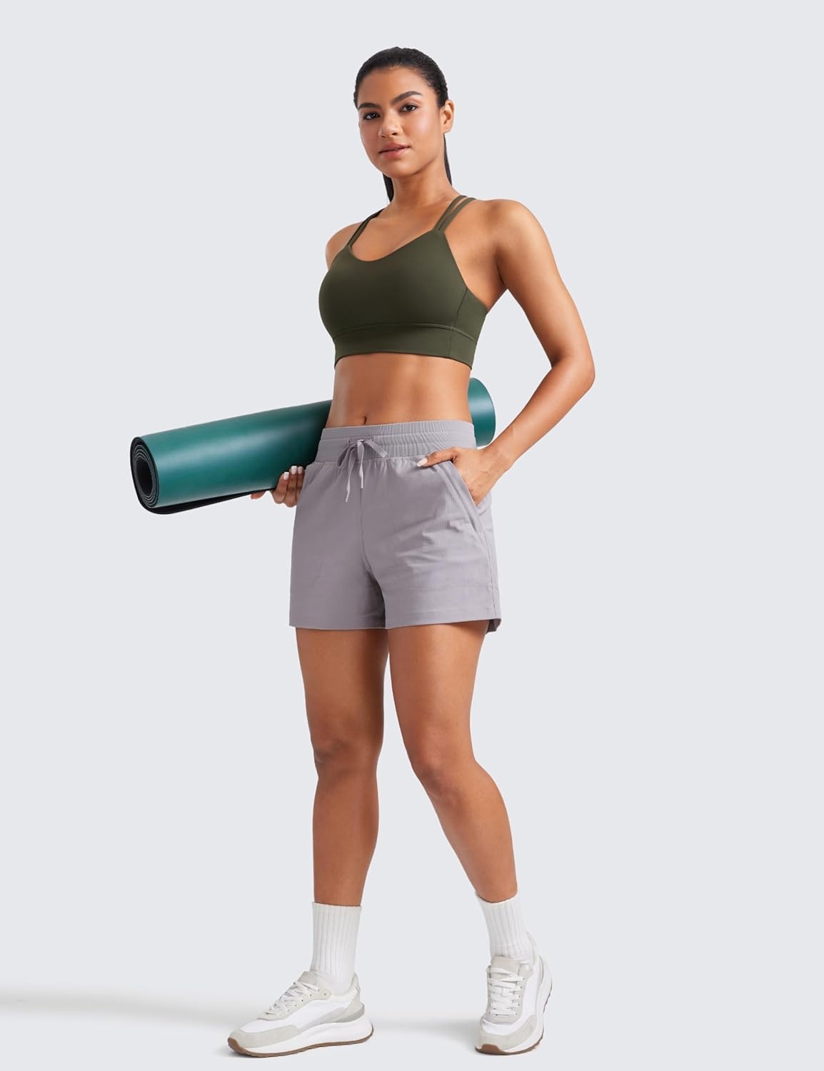 image:imageCRZ YOGA Softness Mold Butterluxe Strappy Longline Sports Bras for Women Double Spaghetti Strap Workout Yoga Crop TopOlive Green
