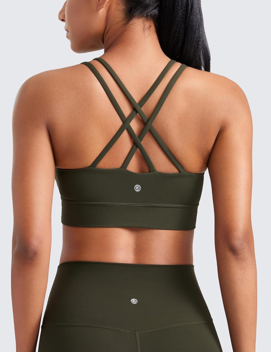 image:imageCRZ YOGA Softness Mold Butterluxe Strappy Longline Sports Bras for Women Double Spaghetti Strap Workout Yoga Crop TopOlive Green