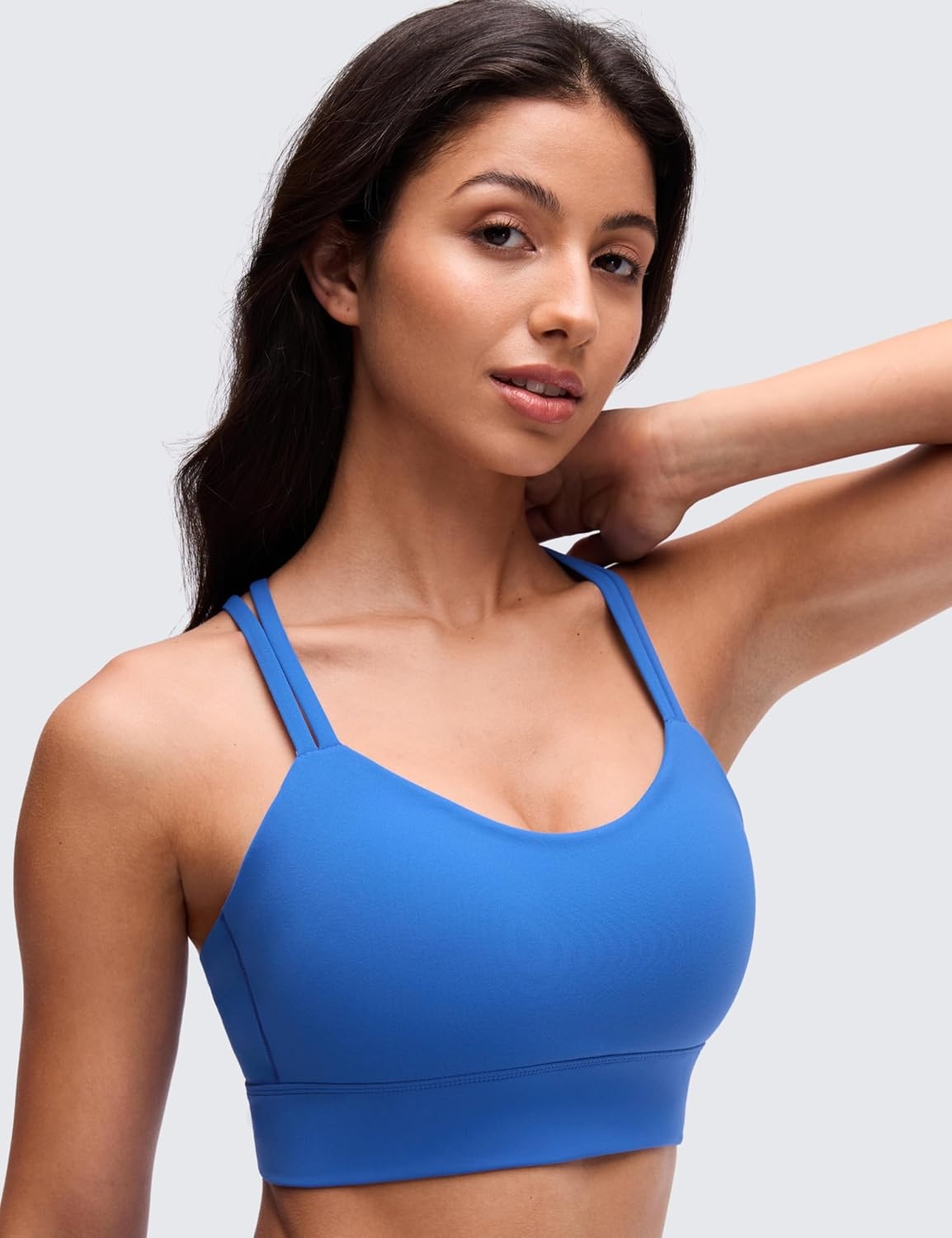 image:imageCRZ YOGA Softness Mold Butterluxe Strappy Longline Sports Bras for Women Double Spaghetti Strap Workout Yoga Crop TopSparkle Blue