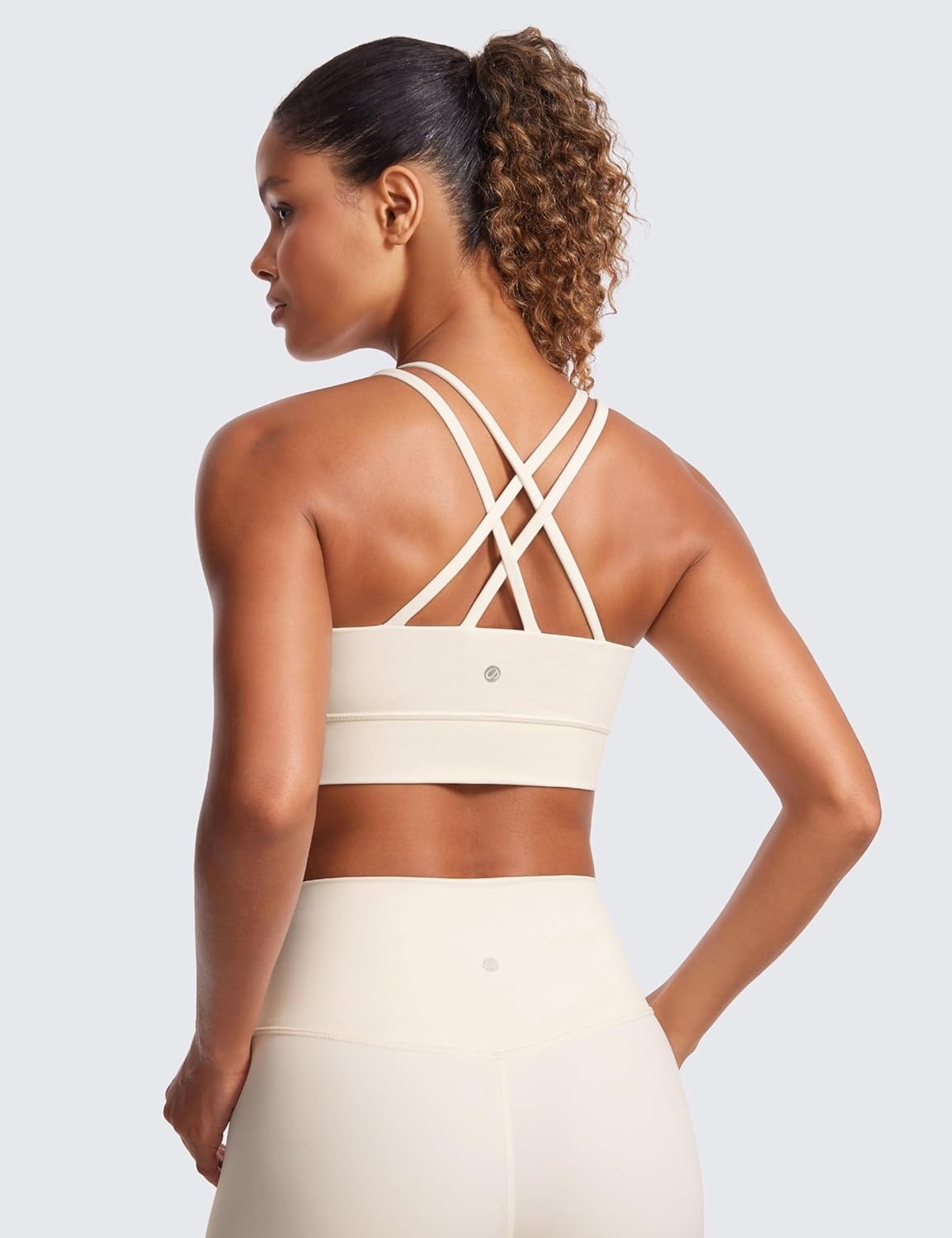 image:imageCRZ YOGA Softness Mold Butterluxe Strappy Longline Sports Bras for Women Double Spaghetti Strap Workout Yoga Crop TopWhite Apricot