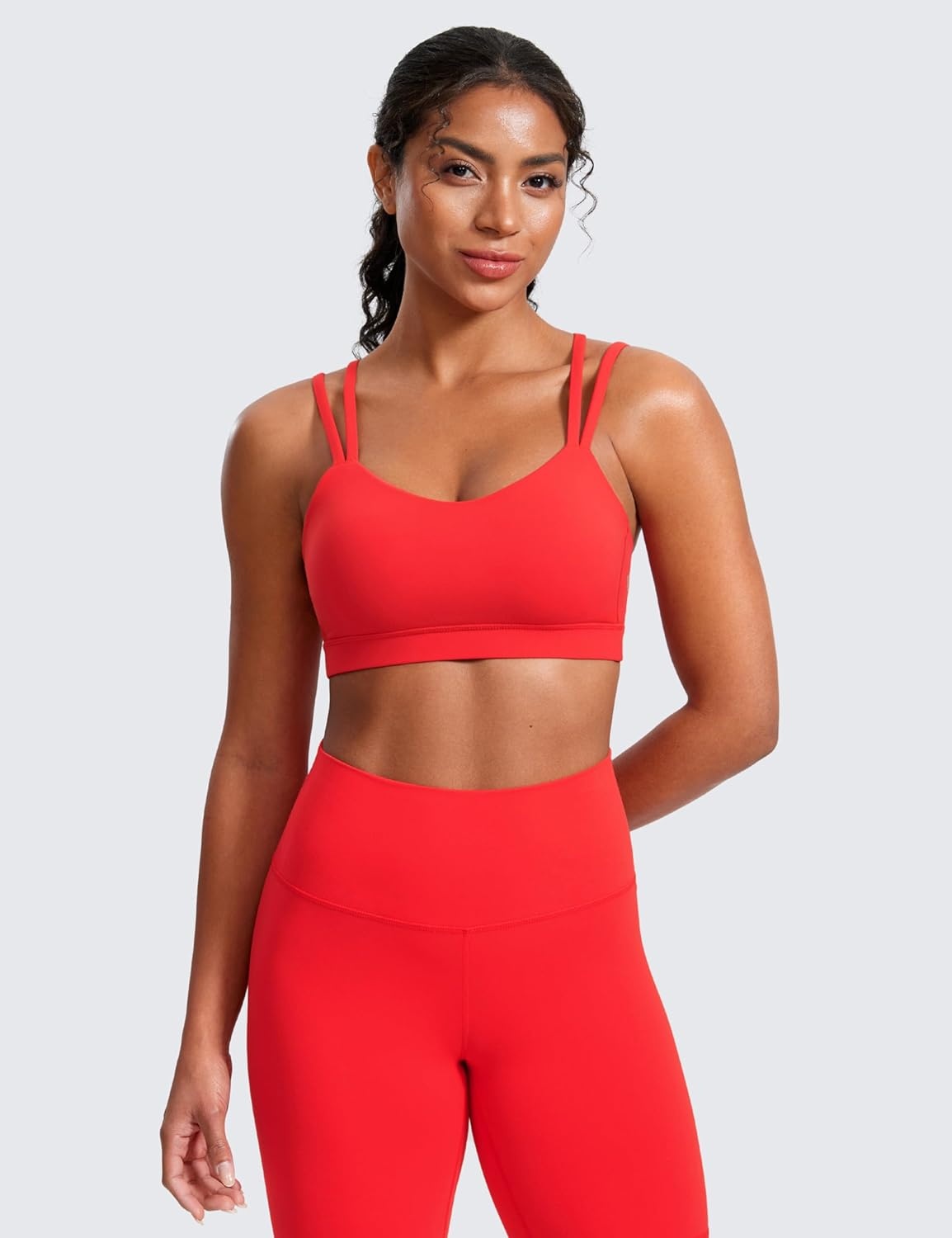 image:imageCRZ YOGA Softness Mold Butterluxe V Neck Sports Bras for Women Workout Top Double Spaghetti Straps Wireless Yoga ClothesDeep Red