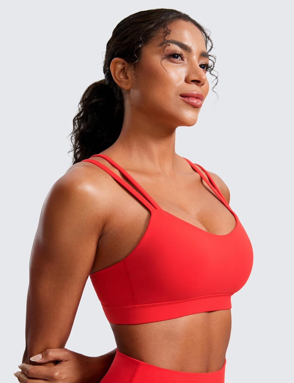 image:imageCRZ YOGA Softness Mold Butterluxe V Neck Sports Bras for Women Workout Top Double Spaghetti Straps Wireless Yoga ClothesDeep Red