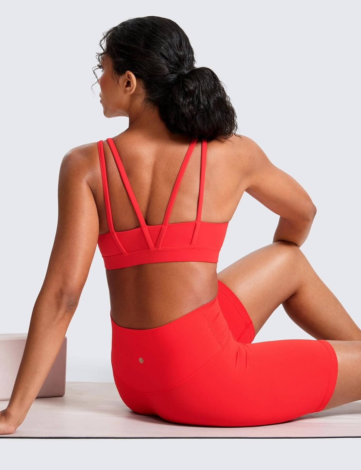image:imageCRZ YOGA Softness Mold Butterluxe V Neck Sports Bras for Women Workout Top Double Spaghetti Straps Wireless Yoga ClothesDeep Red