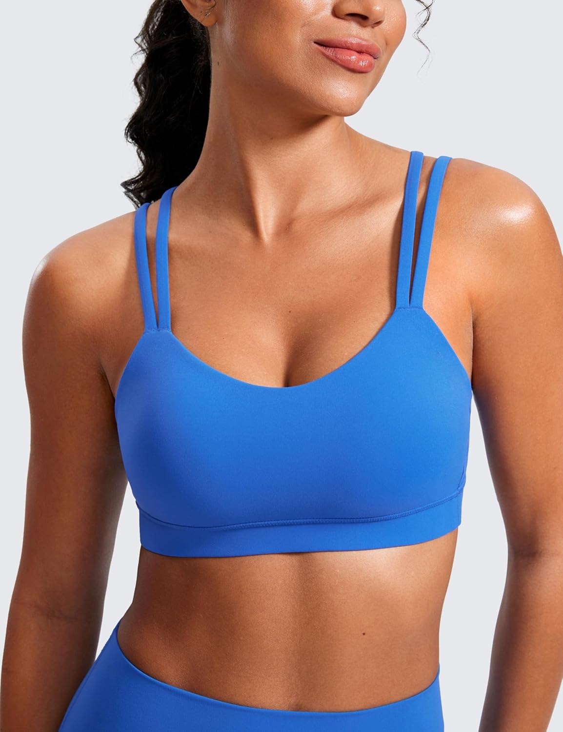 image:imageCRZ YOGA Softness Mold Butterluxe V Neck Sports Bras for Women Workout Top Double Spaghetti Straps Wireless Yoga ClothesSparkle Blue