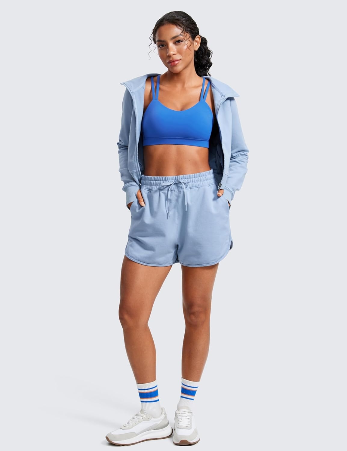 image:imageCRZ YOGA Softness Mold Butterluxe V Neck Sports Bras for Women Workout Top Double Spaghetti Straps Wireless Yoga ClothesSparkle Blue