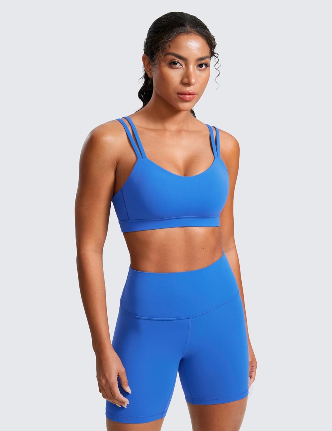 image:imageCRZ YOGA Softness Mold Butterluxe V Neck Sports Bras for Women Workout Top Double Spaghetti Straps Wireless Yoga ClothesSparkle Blue