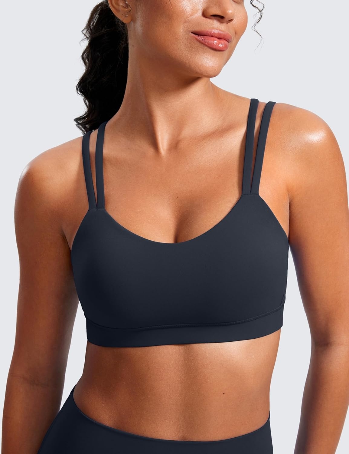 image:imageCRZ YOGA Softness Mold Butterluxe V Neck Sports Bras for Women Workout Top Double Spaghetti Straps Wireless Yoga ClothesTrue Navy