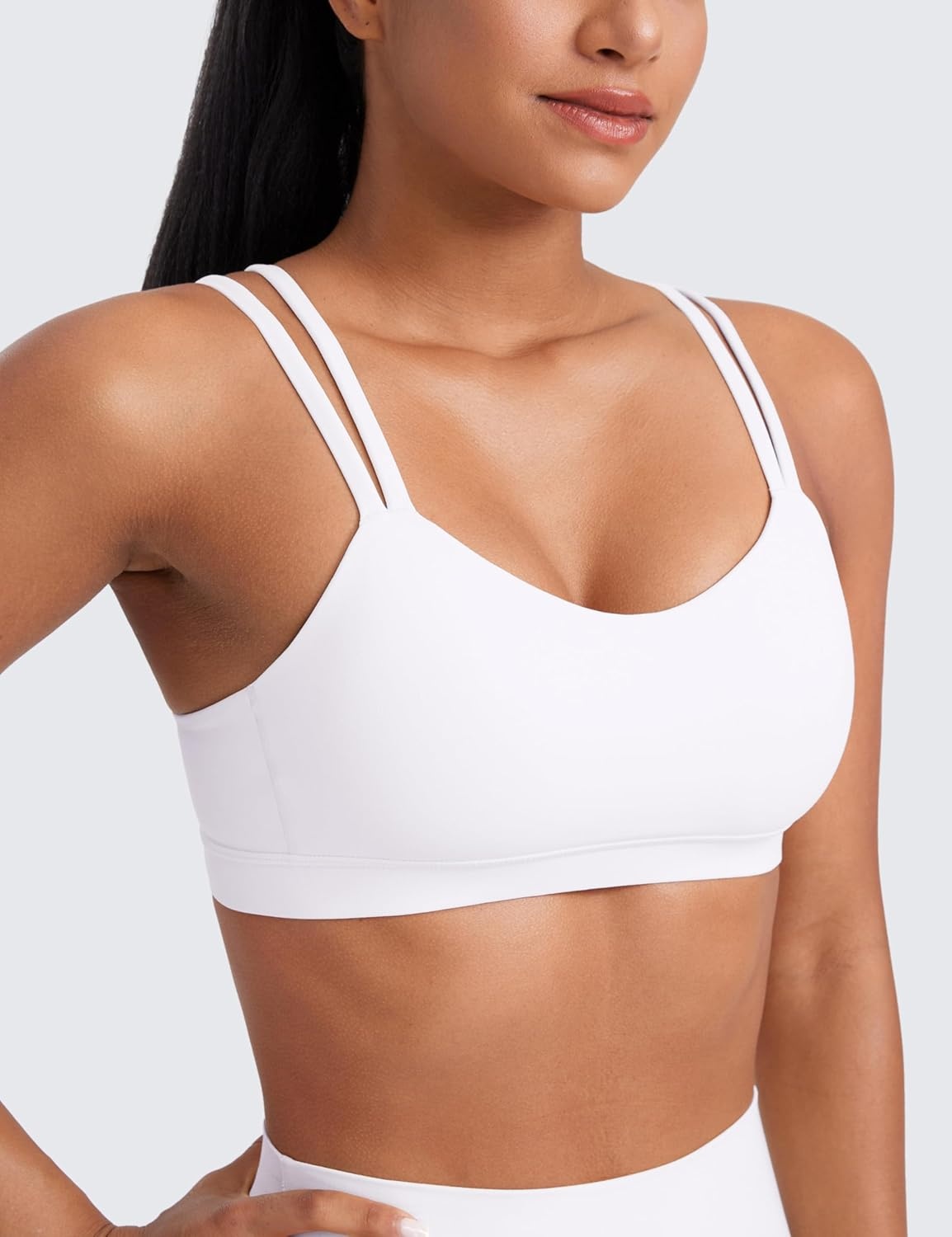 image:imageCRZ YOGA Softness Mold Butterluxe V Neck Sports Bras for Women Workout Top Double Spaghetti Straps Wireless Yoga ClothesWhite