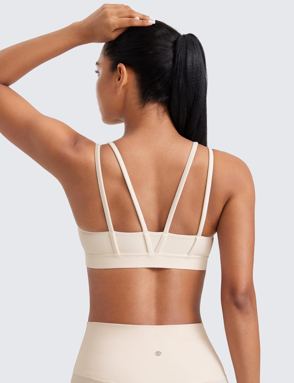 image:imageCRZ YOGA Softness Mold Butterluxe V Neck Sports Bras for Women Workout Top Double Spaghetti Straps Wireless Yoga ClothesWhite Apricot