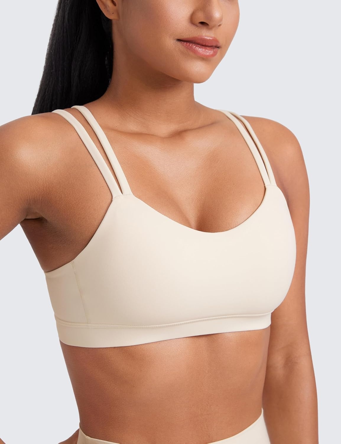 image:imageCRZ YOGA Softness Mold Butterluxe V Neck Sports Bras for Women Workout Top Double Spaghetti Straps Wireless Yoga ClothesWhite Apricot