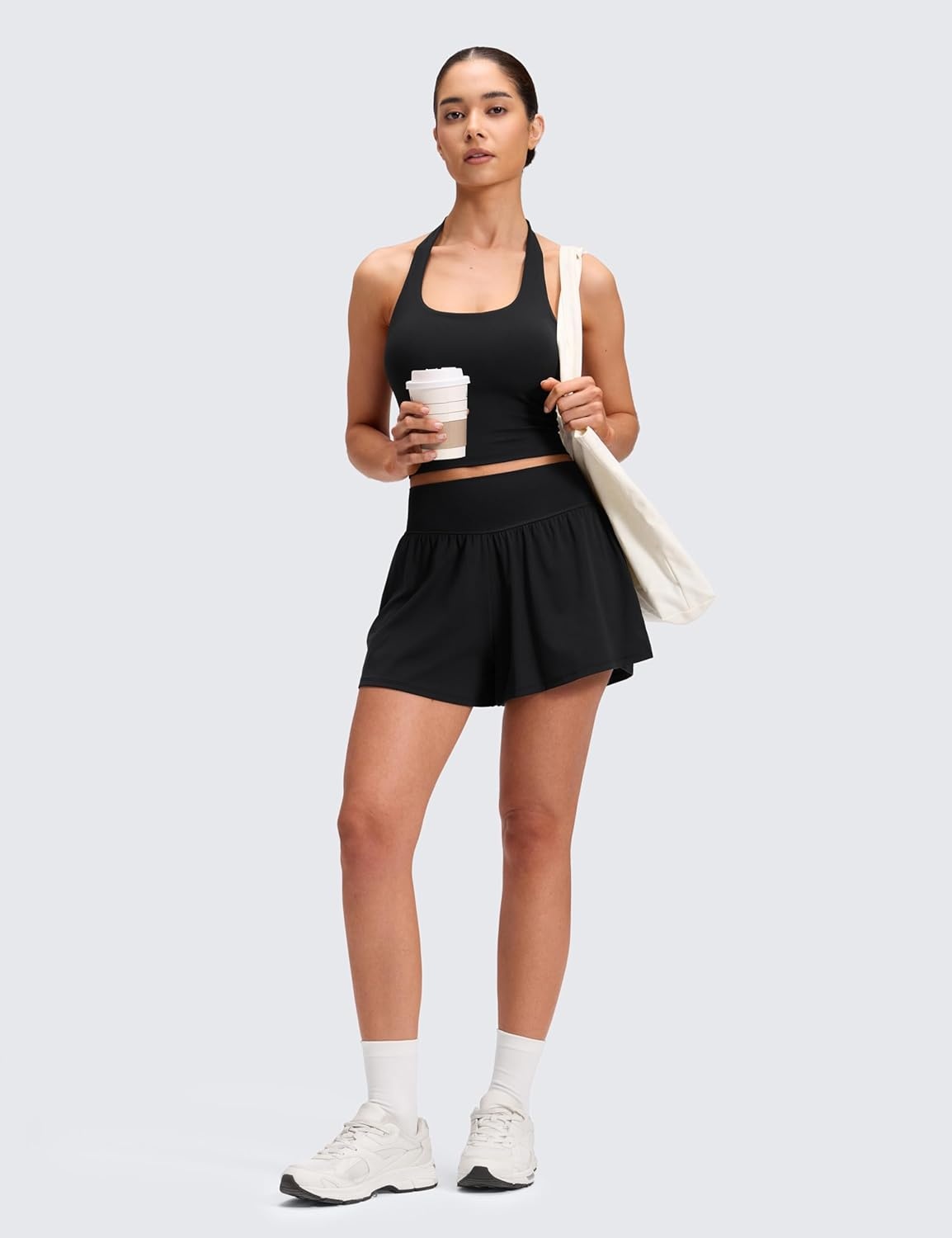 image:imageCRZ YOGA Softretch 2 in 1 Flowy Shorts for Women High Waisted Causal Yoga Lounge Workout with PocketsBlack