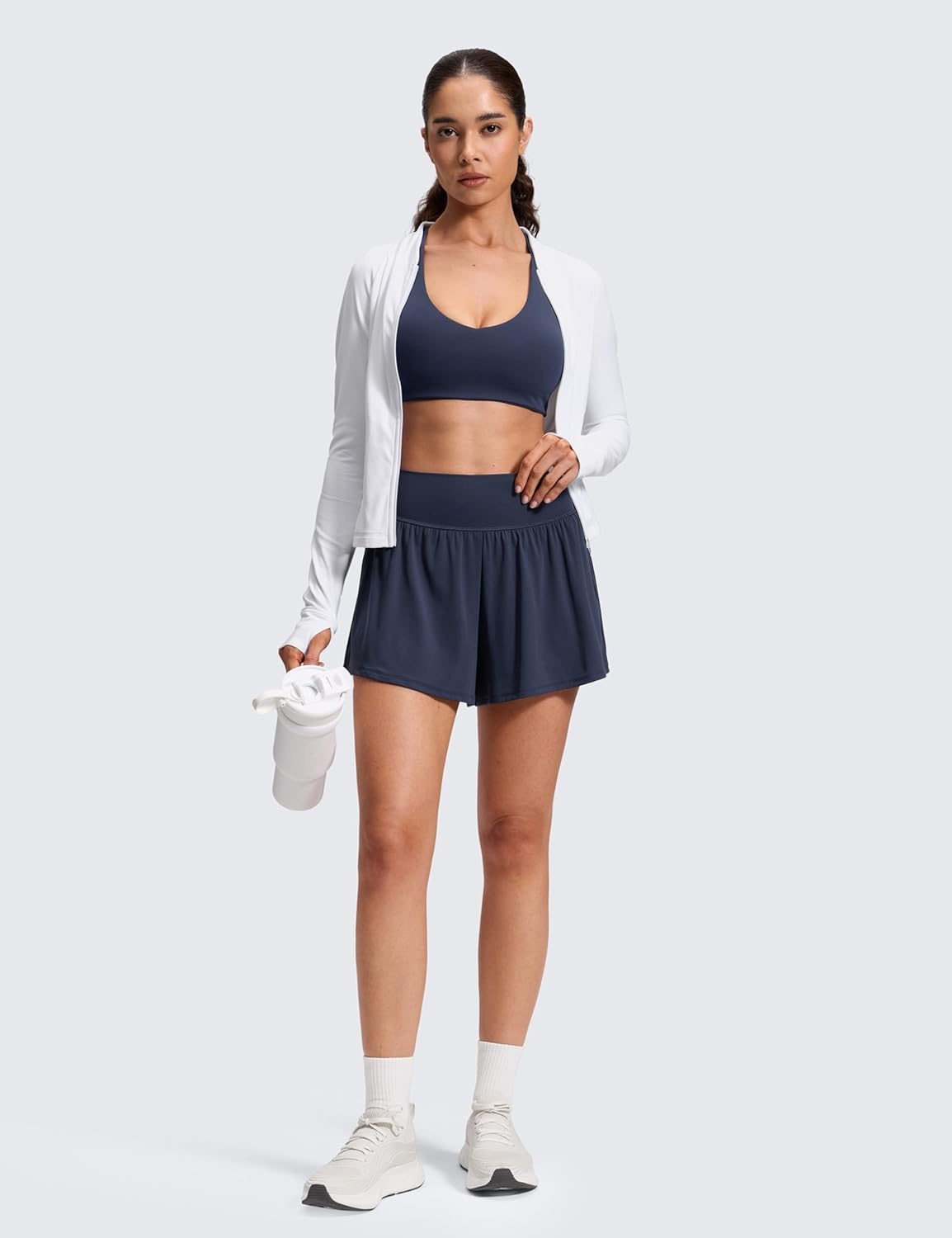 image:imageCRZ YOGA Softretch 2 in 1 Flowy Shorts for Women High Waisted Causal Yoga Lounge Workout with PocketsClub Blue
