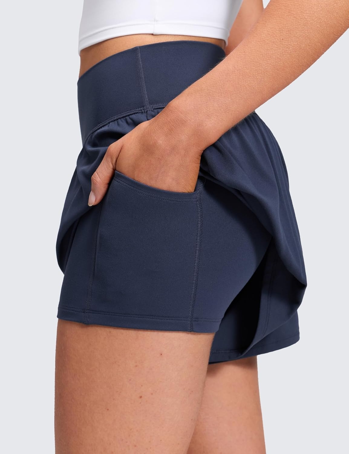 image:imageCRZ YOGA Softretch 2 in 1 Flowy Shorts for Women High Waisted Causal Yoga Lounge Workout with PocketsClub Blue