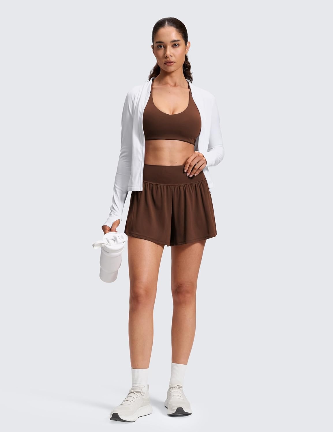 image:imageCRZ YOGA Softretch 2 in 1 Flowy Shorts for Women High Waisted Causal Yoga Lounge Workout with PocketsLava Brown