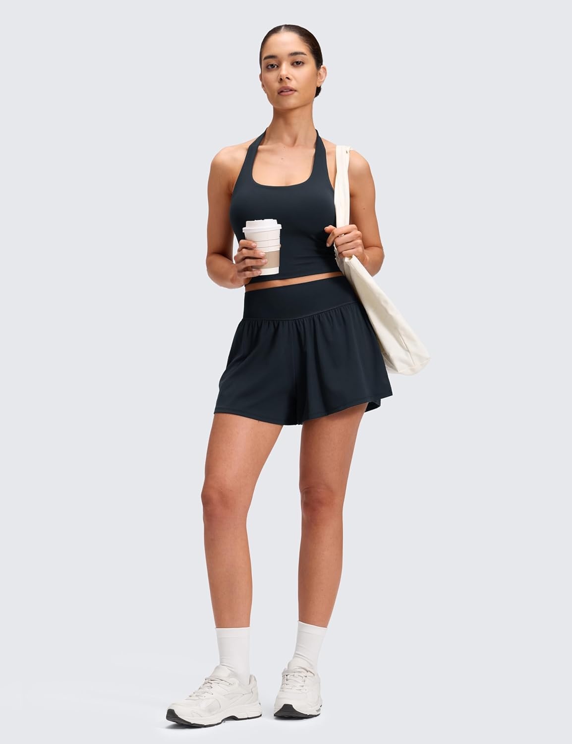 image:imageCRZ YOGA Softretch 2 in 1 Flowy Shorts for Women High Waisted Causal Yoga Lounge Workout with PocketsTrue Navy