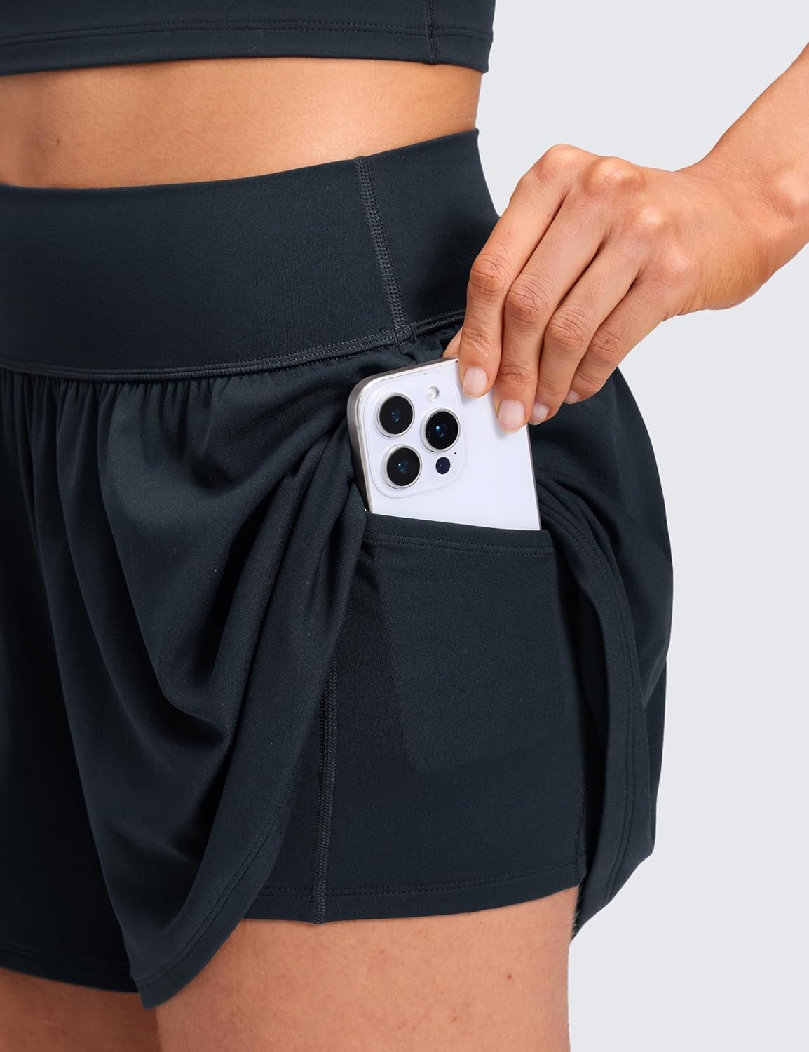 image:imageCRZ YOGA Softretch 2 in 1 Flowy Shorts for Women High Waisted Causal Yoga Lounge Workout with PocketsTrue Navy