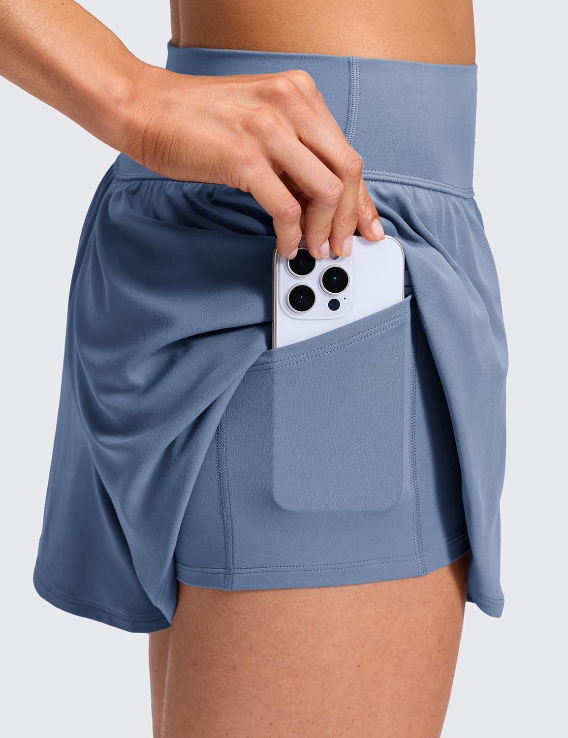 image:imageCRZ YOGA Softretch 2 in 1 Flowy Shorts for Women High Waisted Causal Yoga Lounge Workout with PocketsWashed Denim