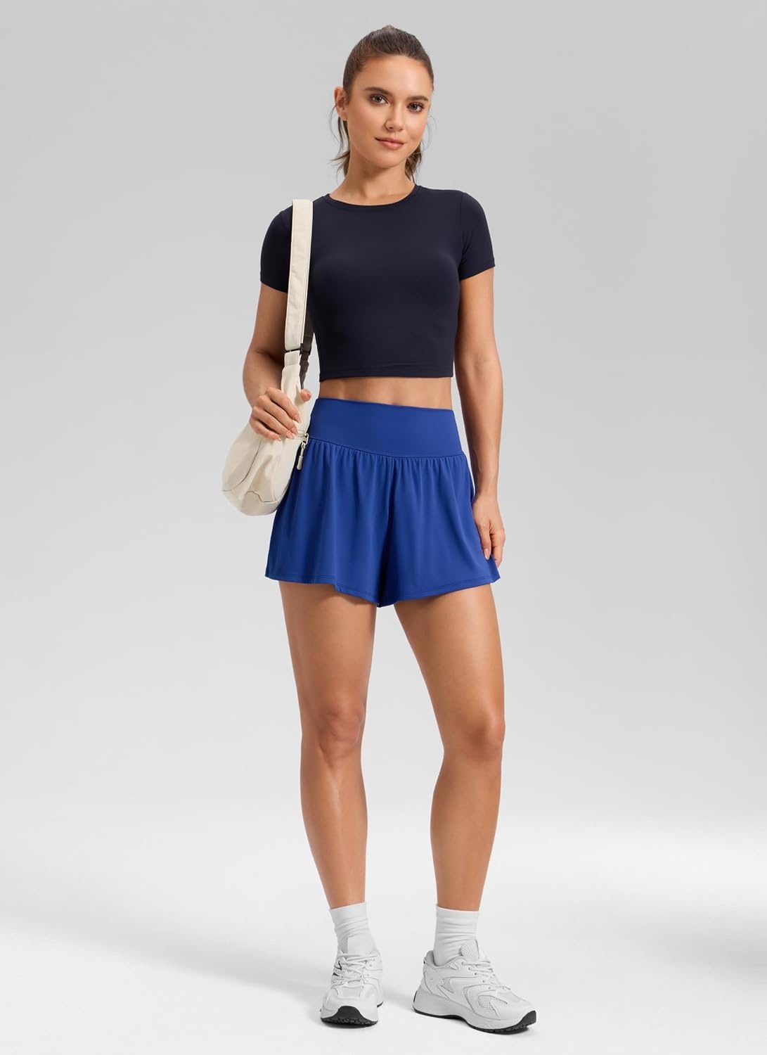 image:imageCRZ YOGA Softretch 2 in 1 Flowy Shorts for Women High Waisted Causal Yoga Lounge Workout with PocketsWaves Blue