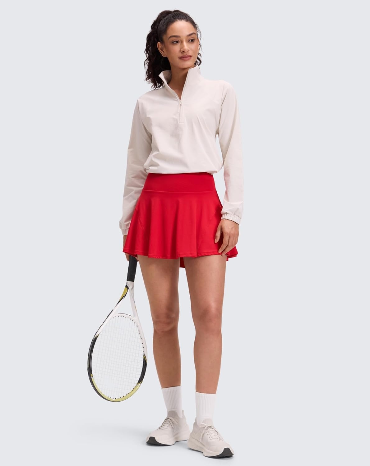 image:imageCRZ YOGA Softretch Flowy Pleated Tennis Skirts for Women High Rise Mini Golf Casual Skort with Inner Shorts Side PocketsAurora Red