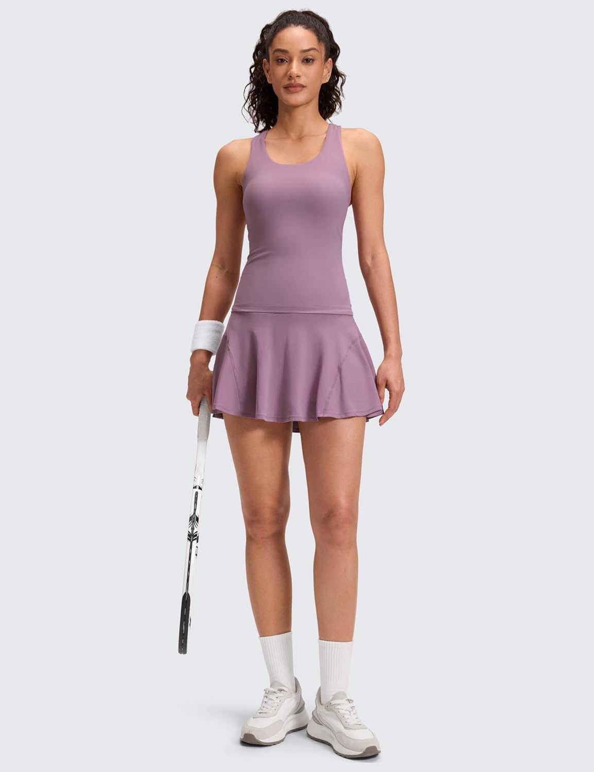 image:imageCRZ YOGA Softretch Flowy Pleated Tennis Skirts for Women High Rise Mini Golf Casual Skort with Inner Shorts Side PocketsLight Lavender