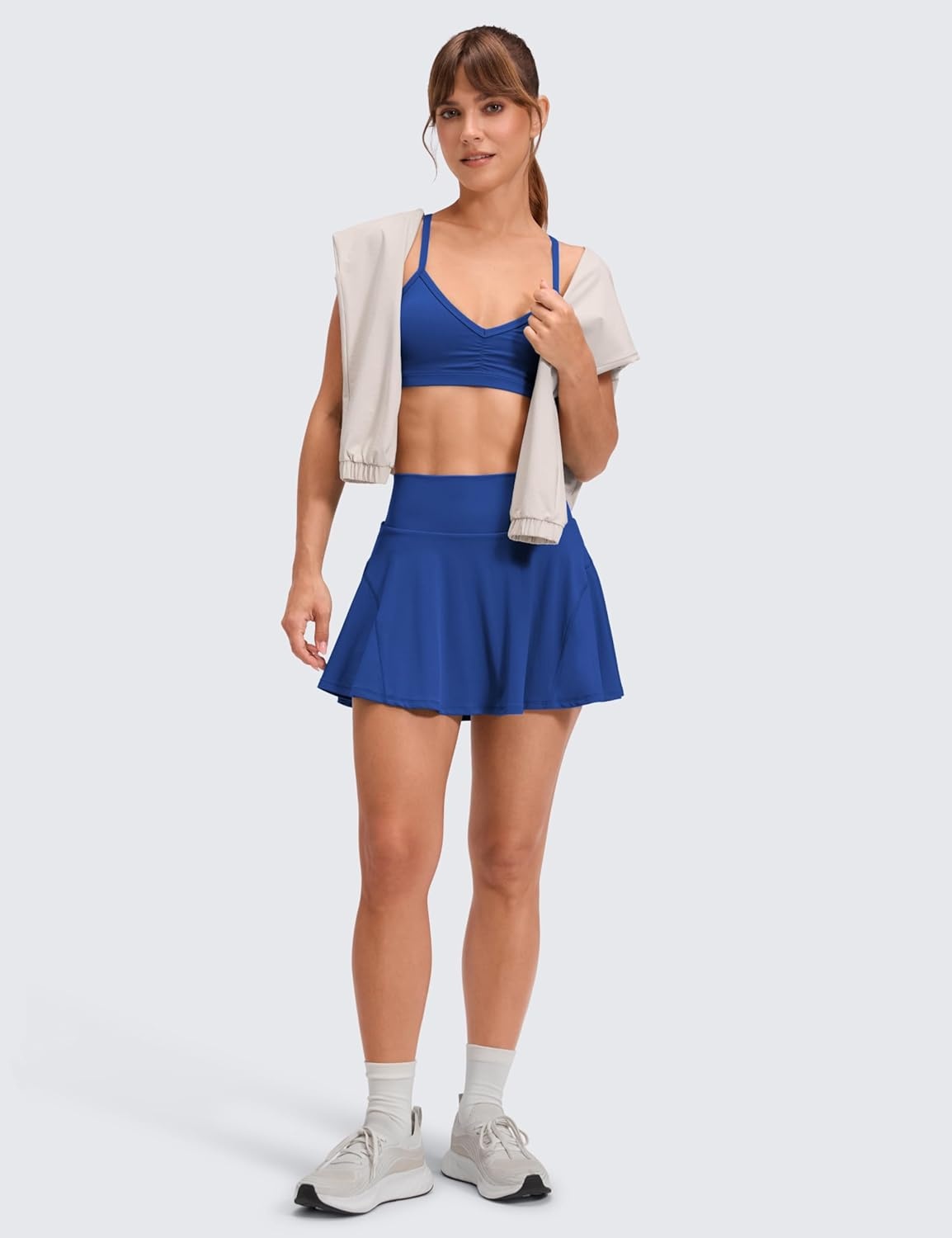 image:imageCRZ YOGA Softretch Flowy Pleated Tennis Skirts for Women High Rise Mini Golf Casual Skort with Inner Shorts Side PocketsWaves Blue