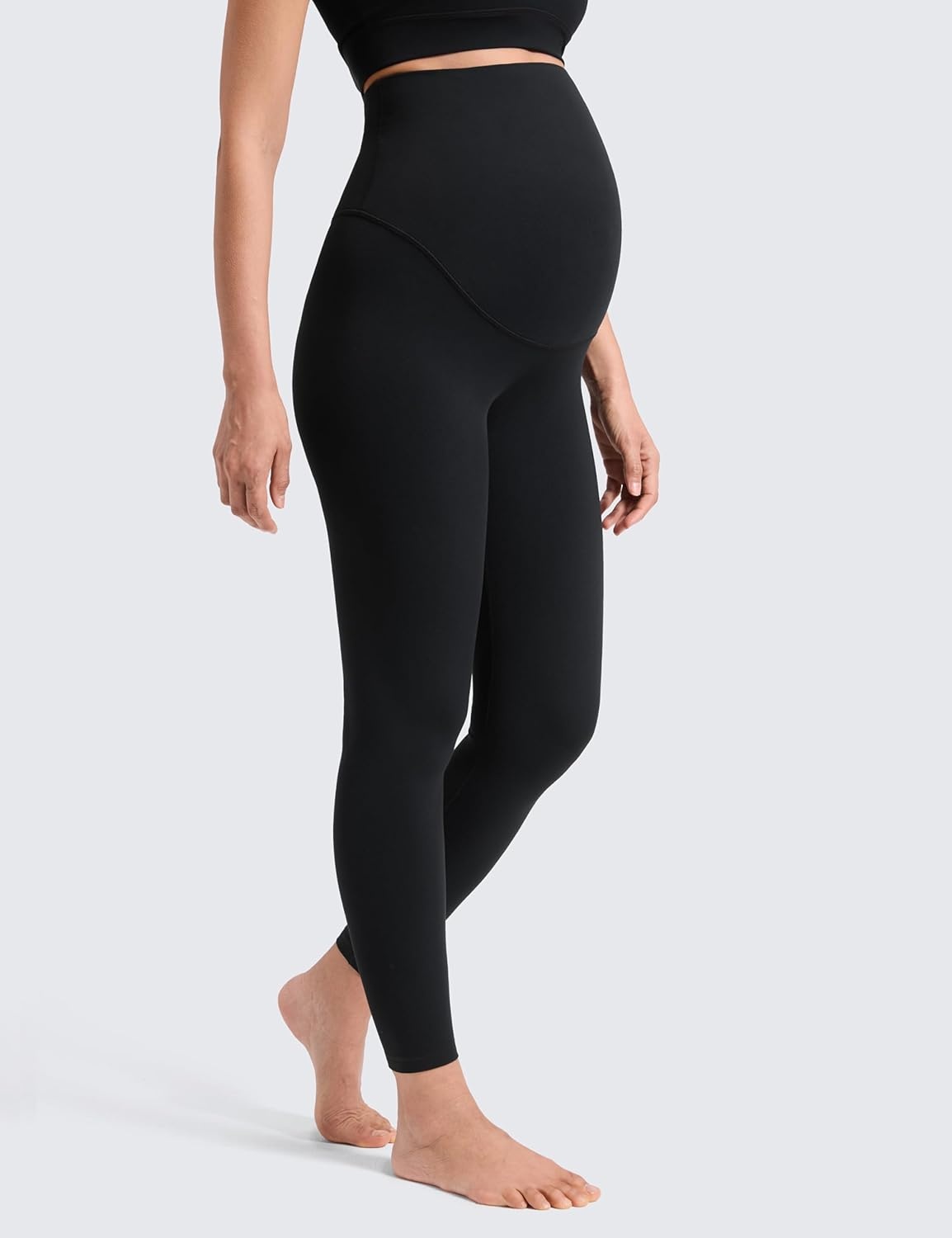 image:imageCRZ YOGA Softretch Maternity No Front Seam Leggings 25 Workout Yoga Casual Womens Pregnancy Pants Over The BellyBlack