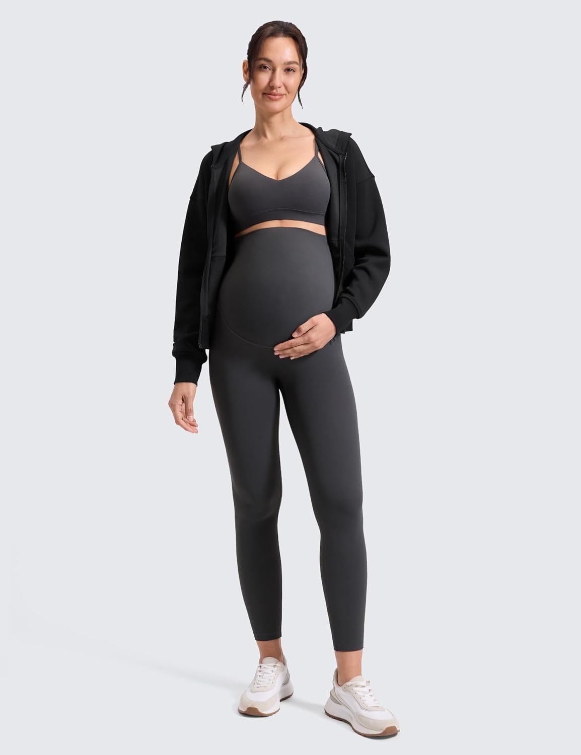 image:imageCRZ YOGA Softretch Maternity No Front Seam Leggings 25 Workout Yoga Casual Womens Pregnancy Pants Over The BellyMysterious Grey