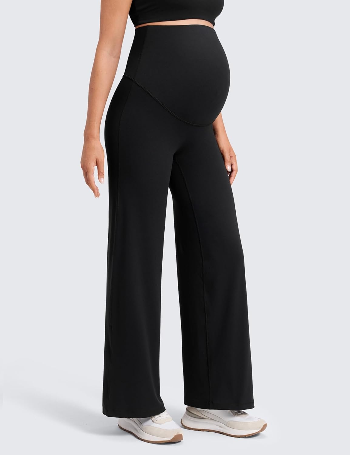 image:imageCRZ YOGA Softretch Maternity No Front Seam Wide Leg Pants 30 Workout Yoga Casual Pregnancy Womens Over Belly Buttery SoftBlack