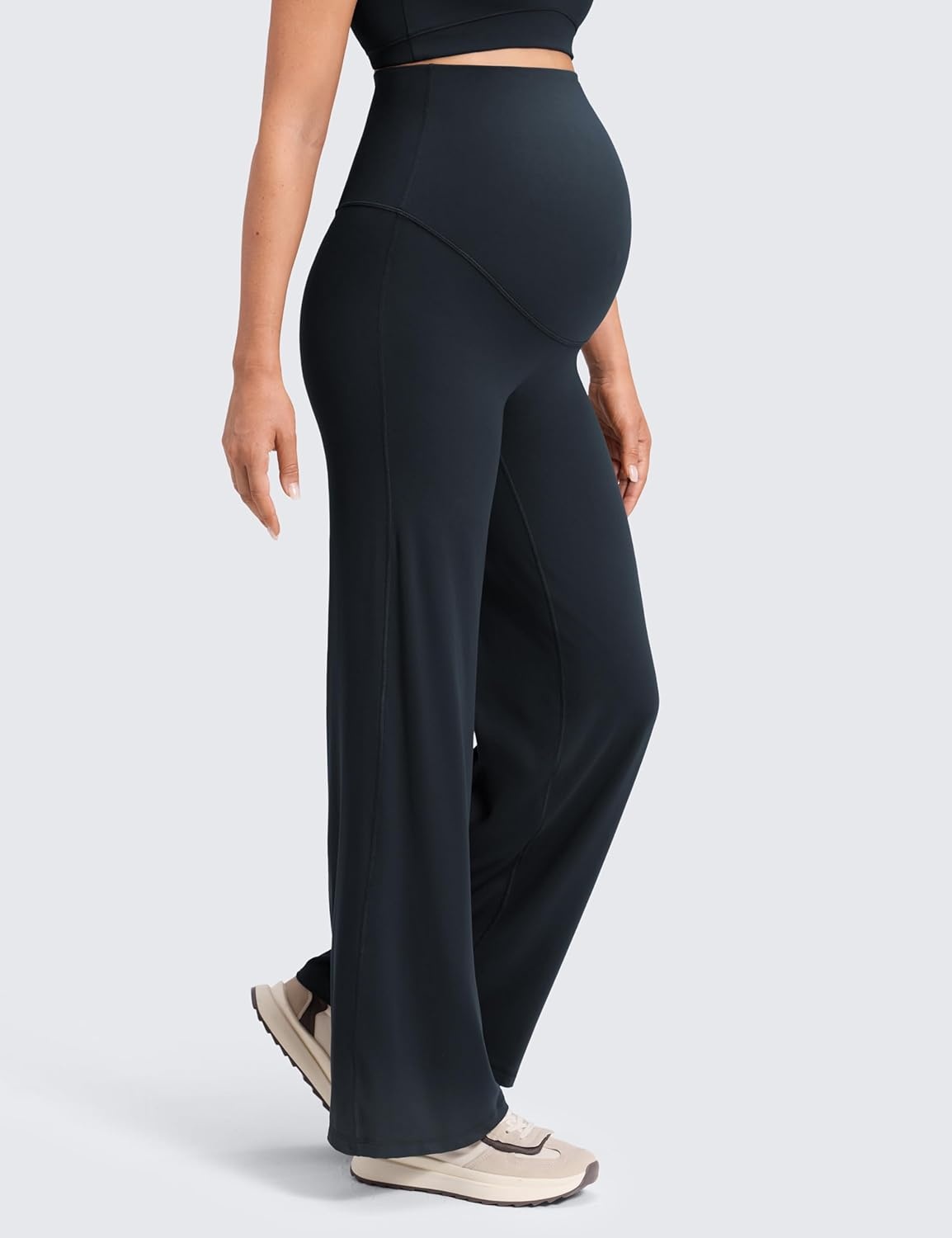 image:imageCRZ YOGA Softretch Maternity No Front Seam Wide Leg Pants 30 Workout Yoga Casual Pregnancy Womens Over Belly Buttery SoftTrue Navy
