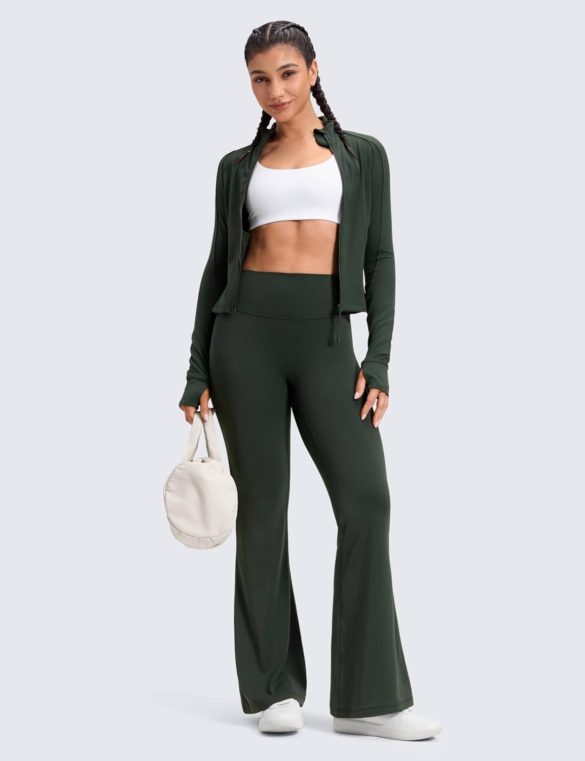 image:imageCRZ YOGA Softretch No Front Seam Flare Leggings 293133 High Waist Womens Yoga Pants Lounge Buttery Soft Comfy CasualLegend Green
