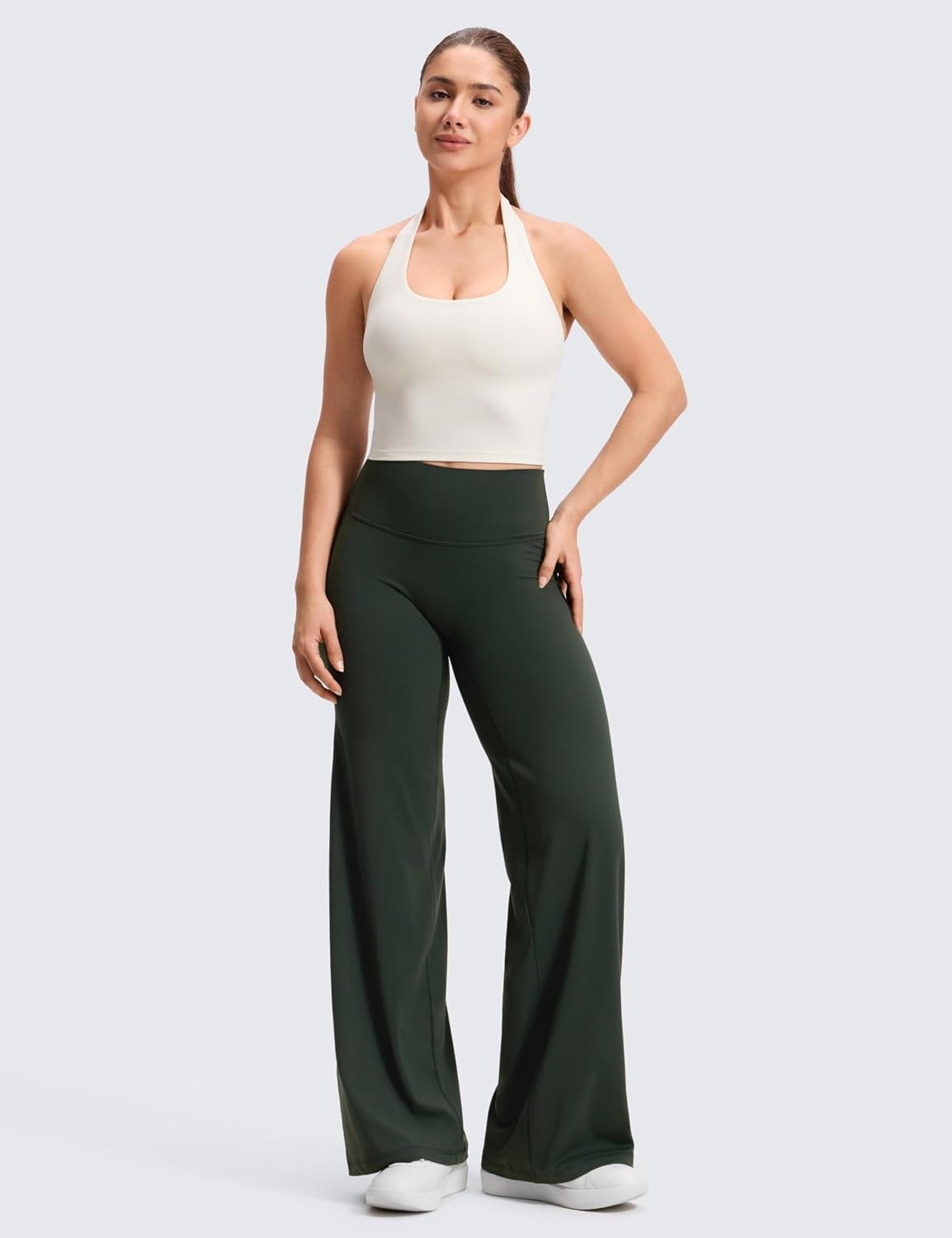 image:imageCRZ YOGA Softretch No Front Seam Wide Leg Pants 28 30 32 for Women High Waist Yoga Lounge Buttery Soft Comfy CasualLegend Green