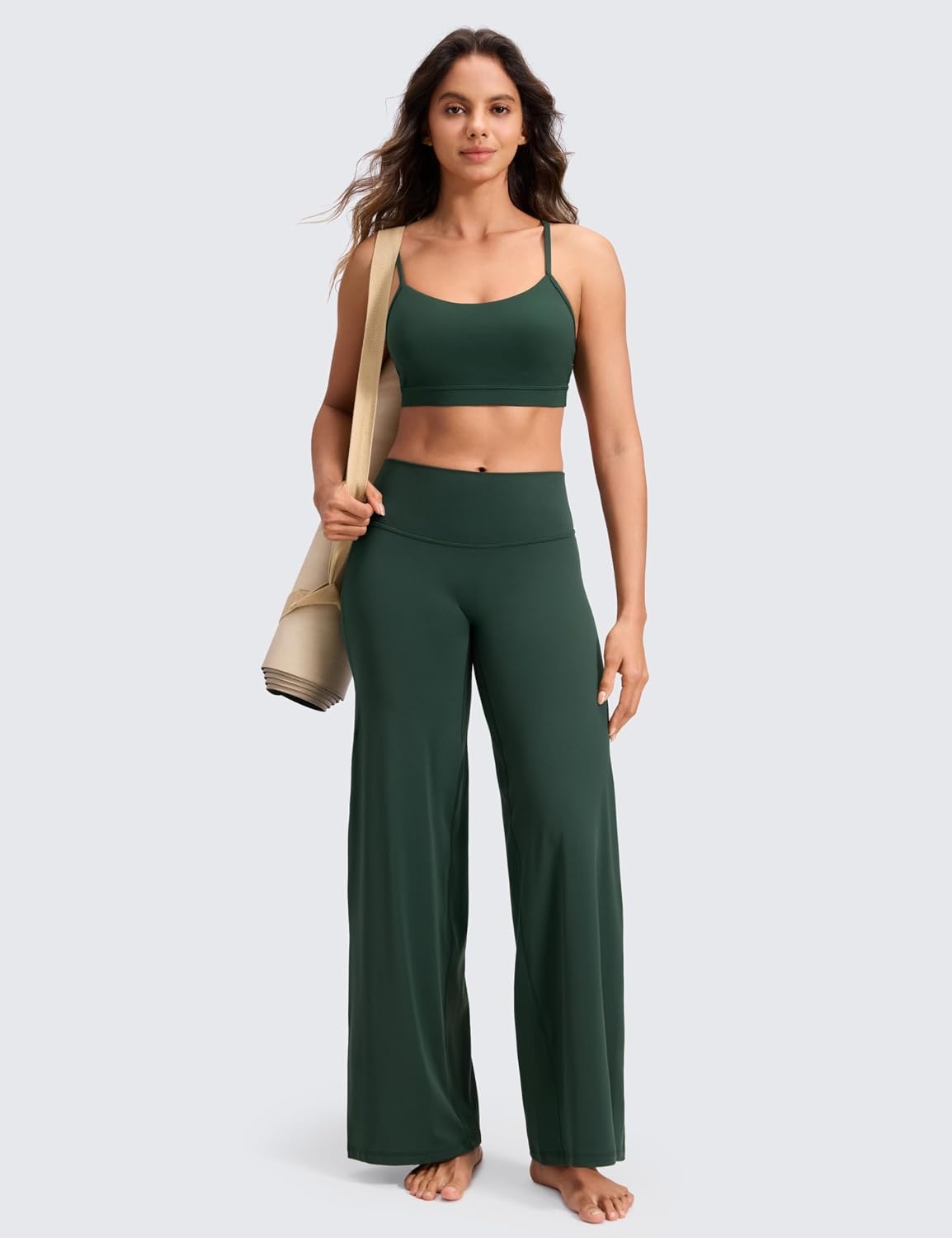 image:imageCRZ YOGA Softretch No Front Seam Wide Leg Pants 28 30 32 for Women High Waist Yoga Lounge Buttery Soft Comfy CasualLegend Green