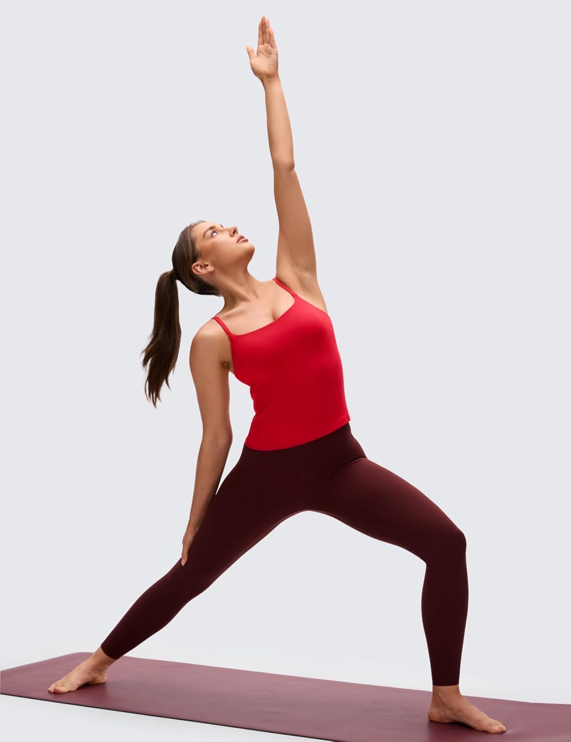 image:imageCRZ YOGA Softretch U Back Camisole Tank Tops for Women Scoop Neck Padded Spaghetti Straps Soft Yoga Crop TopAurora Red