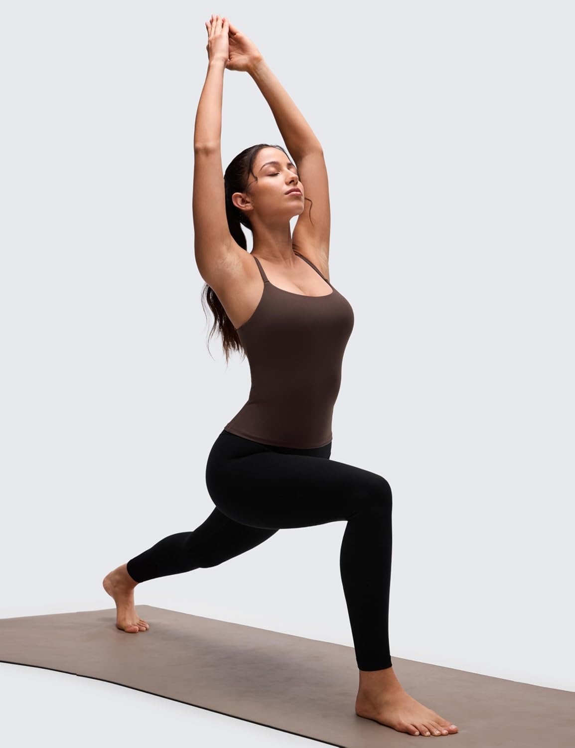 image:imageCRZ YOGA Softretch U Back Camisole Tank Tops for Women Scoop Neck Padded Spaghetti Straps Soft Yoga Crop TopClay Brown