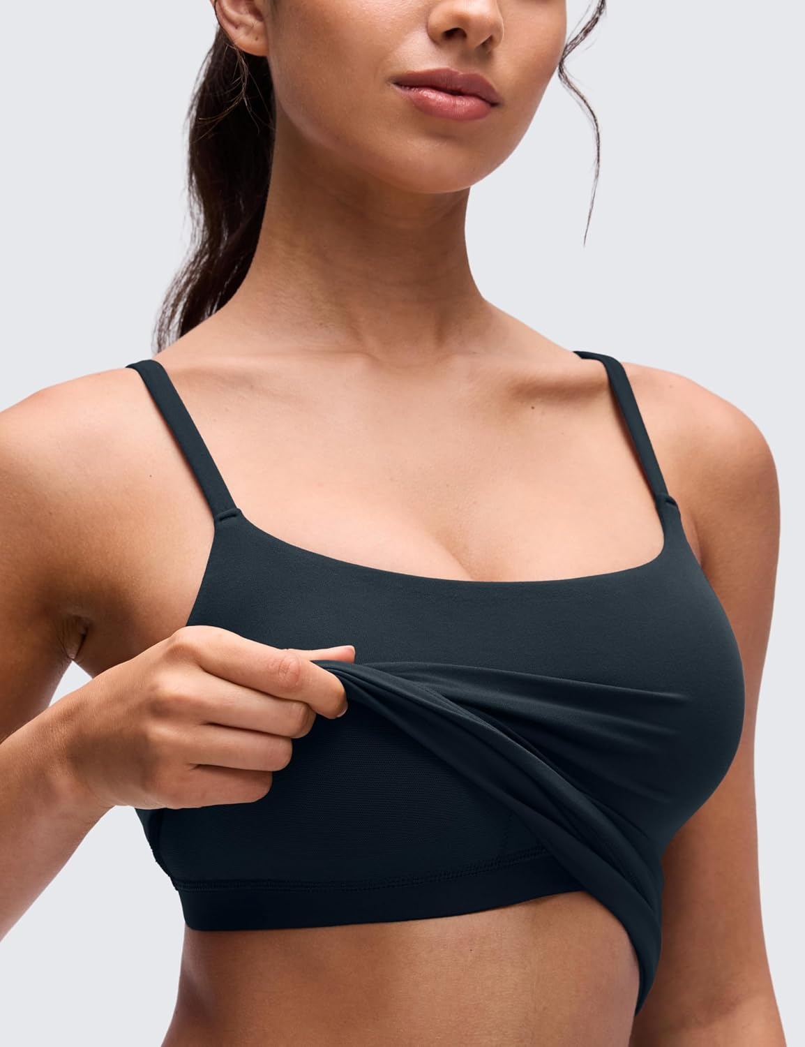 image:imageCRZ YOGA Softretch U Back Camisole Tank Tops for Women Scoop Neck Padded Spaghetti Straps Soft Yoga Crop TopTrue Navy