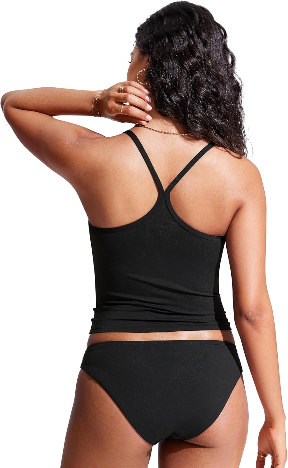 image:imageCRZ YOGA Spaghetti Straps Tankini Tops for Women Padded Racerback Scoop Neck Bathing Suit Crop Swim TankBlack