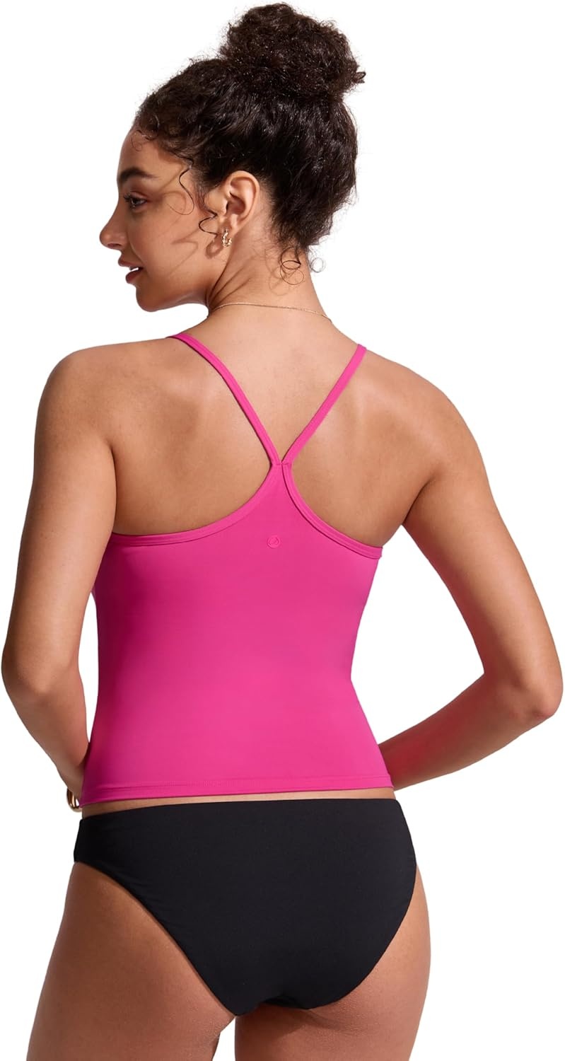 image:imageCRZ YOGA Spaghetti Straps Tankini Tops for Women Padded Racerback Scoop Neck Bathing Suit Crop Swim TankRose Violet