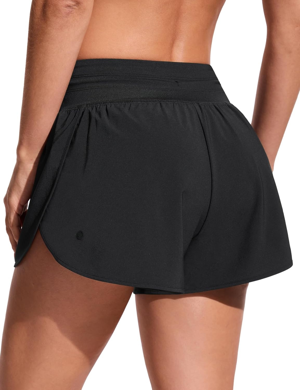 image:imageCRZ YOGA Split Dolphin Board Shorts for Women High Waisted Overlay Swim Skorts Bathing Suit Bottoms with Brief LinerBlack