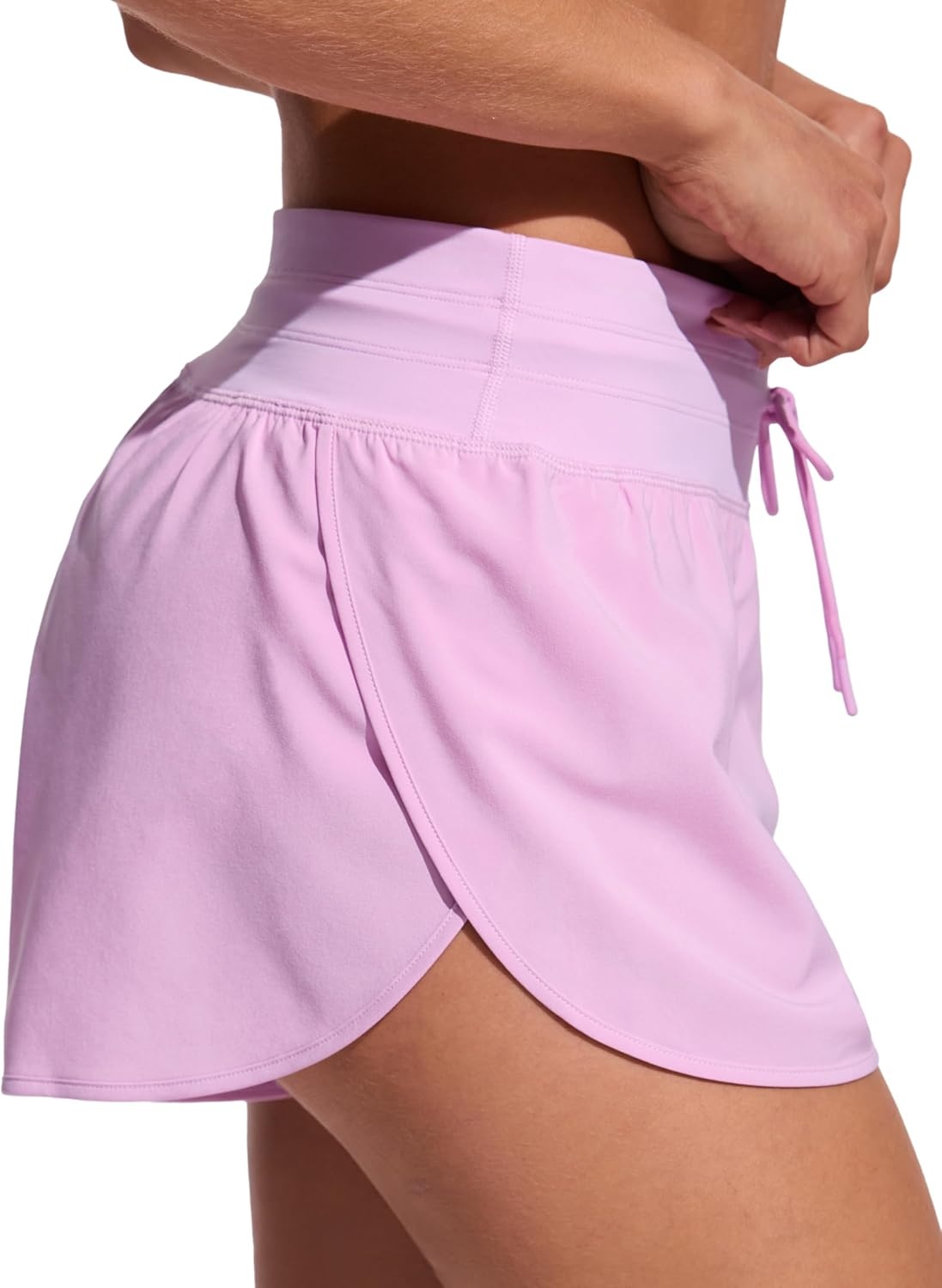image:imageCRZ YOGA Split Dolphin Board Shorts for Women High Waisted Overlay Swim Skorts Bathing Suit Bottoms with Brief LinerVita Pink