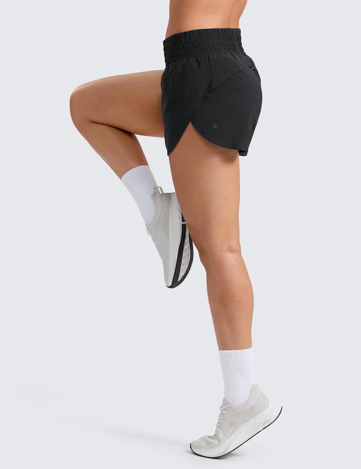 image:imageCRZ YOGA Split Dolphin Running Shorts for Women 25 Curved Back High Waisted Quick Dry for Athletic Workout Gym TrackBlack