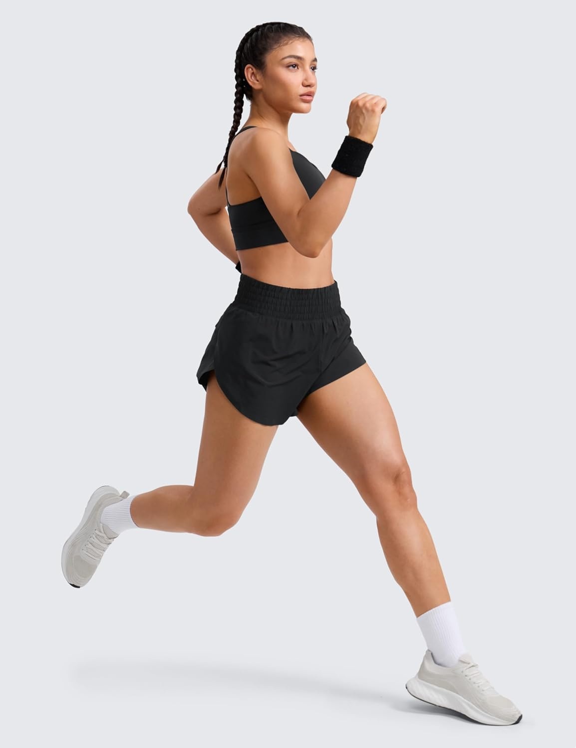 image:imageCRZ YOGA Split Dolphin Running Shorts for Women 25 Curved Back High Waisted Quick Dry for Athletic Workout Gym TrackBlack