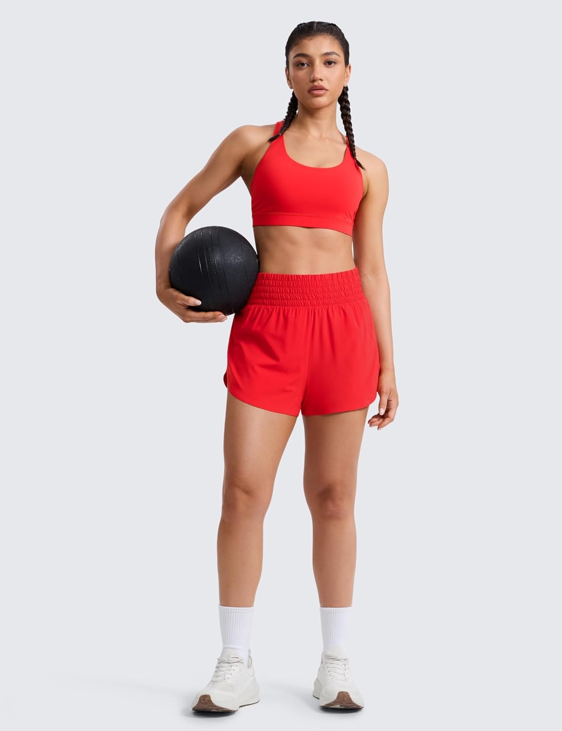image:imageCRZ YOGA Split Dolphin Running Shorts for Women 25 Curved Back High Waisted Quick Dry for Athletic Workout Gym TrackDeep Red