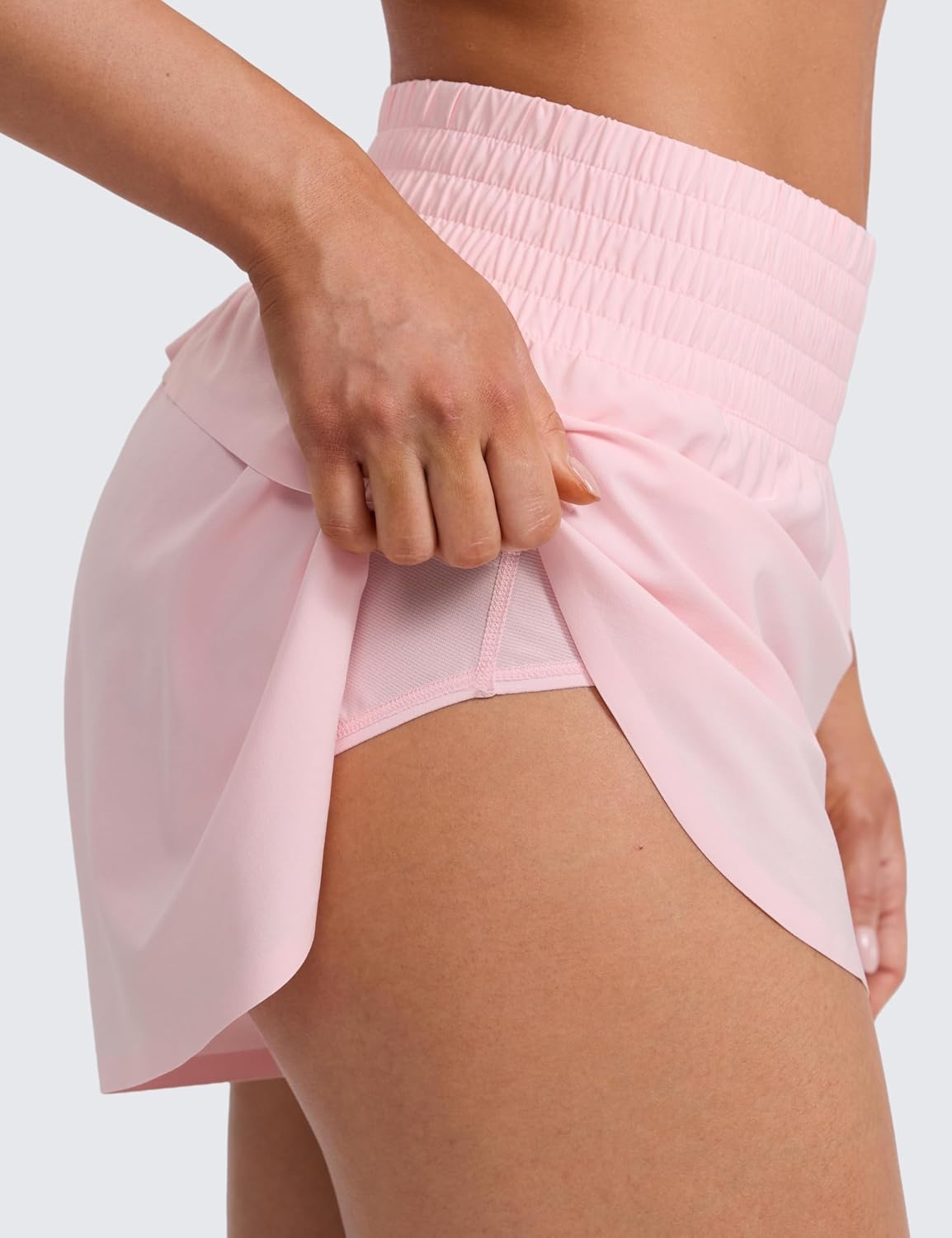 image:imageCRZ YOGA Split Dolphin Running Shorts for Women 25 Curved Back High Waisted Quick Dry for Athletic Workout Gym TrackStrawberry Pink