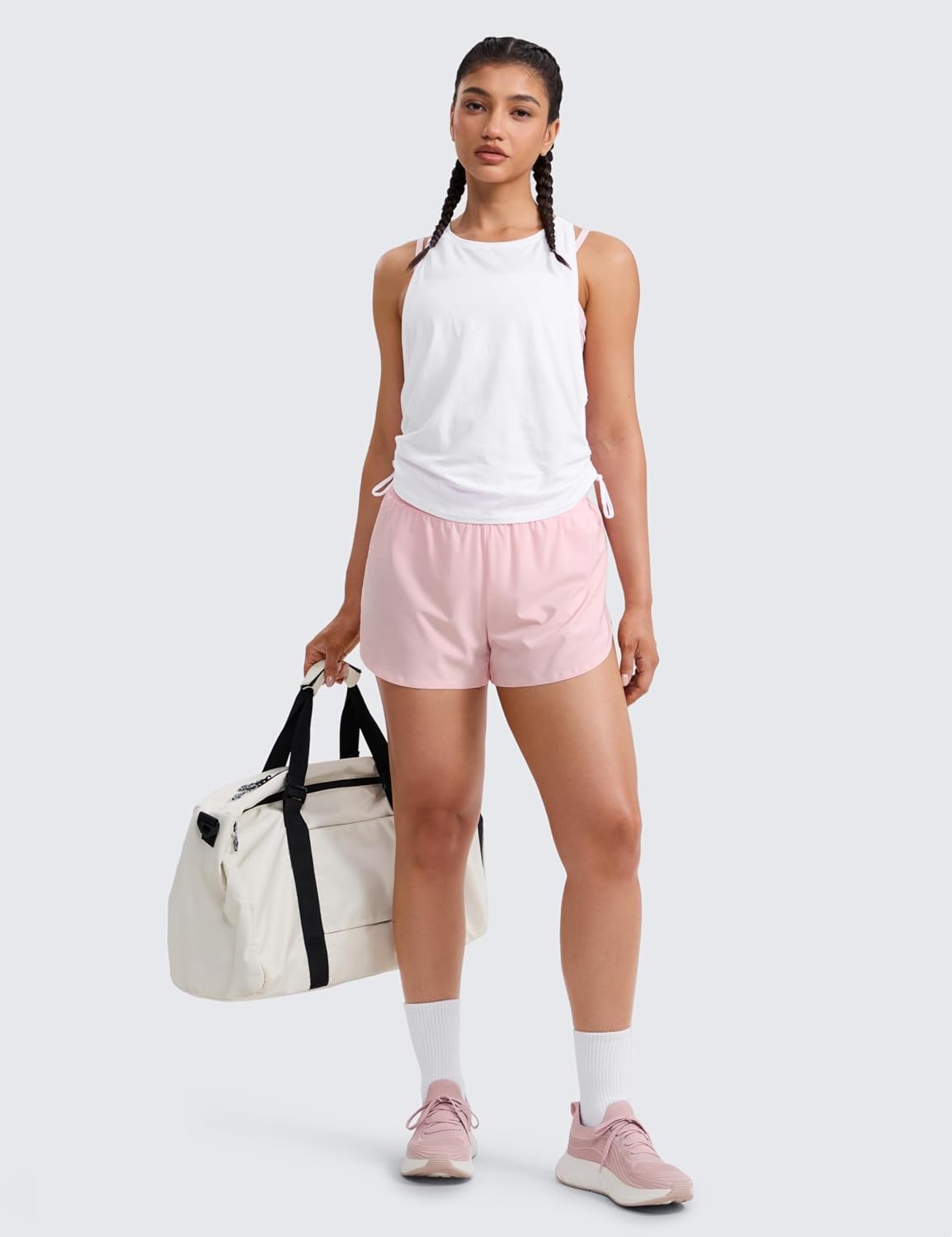 image:imageCRZ YOGA Split Dolphin Running Shorts for Women 25 Curved Back High Waisted Quick Dry for Athletic Workout Gym TrackStrawberry Pink