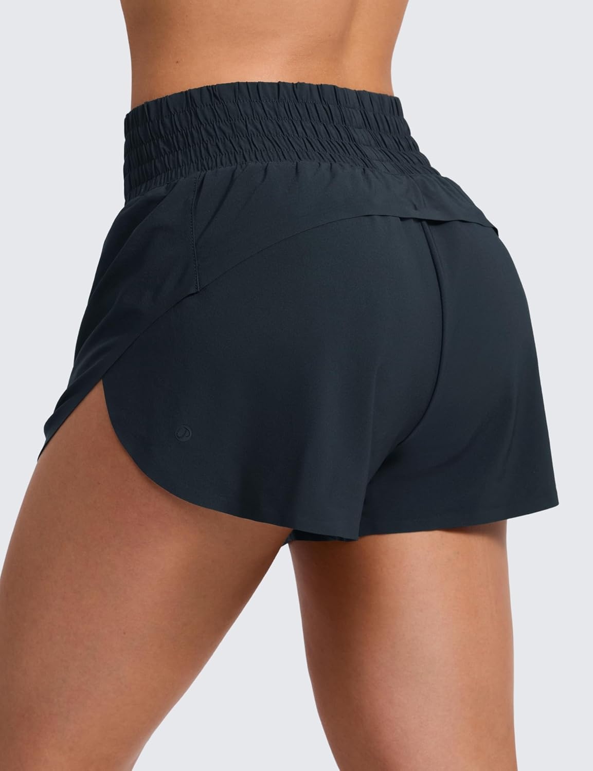 image:imageCRZ YOGA Split Dolphin Running Shorts for Women 25 Curved Back High Waisted Quick Dry for Athletic Workout Gym TrackTrue Navy