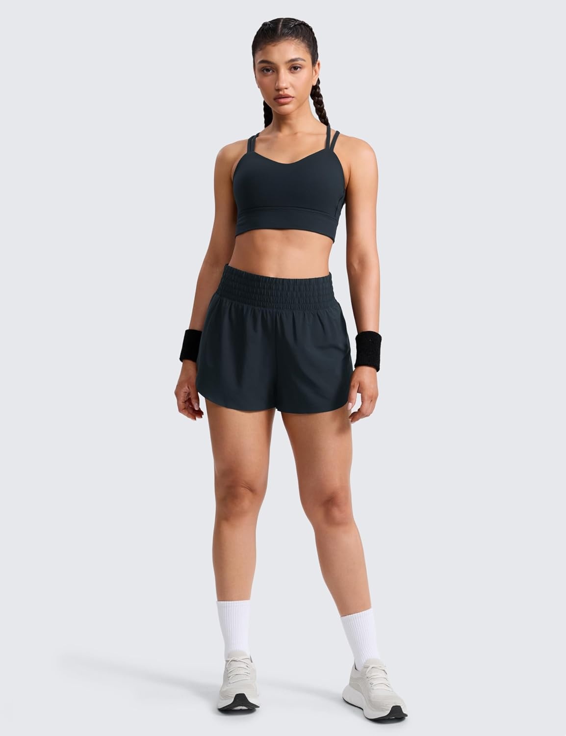 image:imageCRZ YOGA Split Dolphin Running Shorts for Women 25 Curved Back High Waisted Quick Dry for Athletic Workout Gym TrackTrue Navy