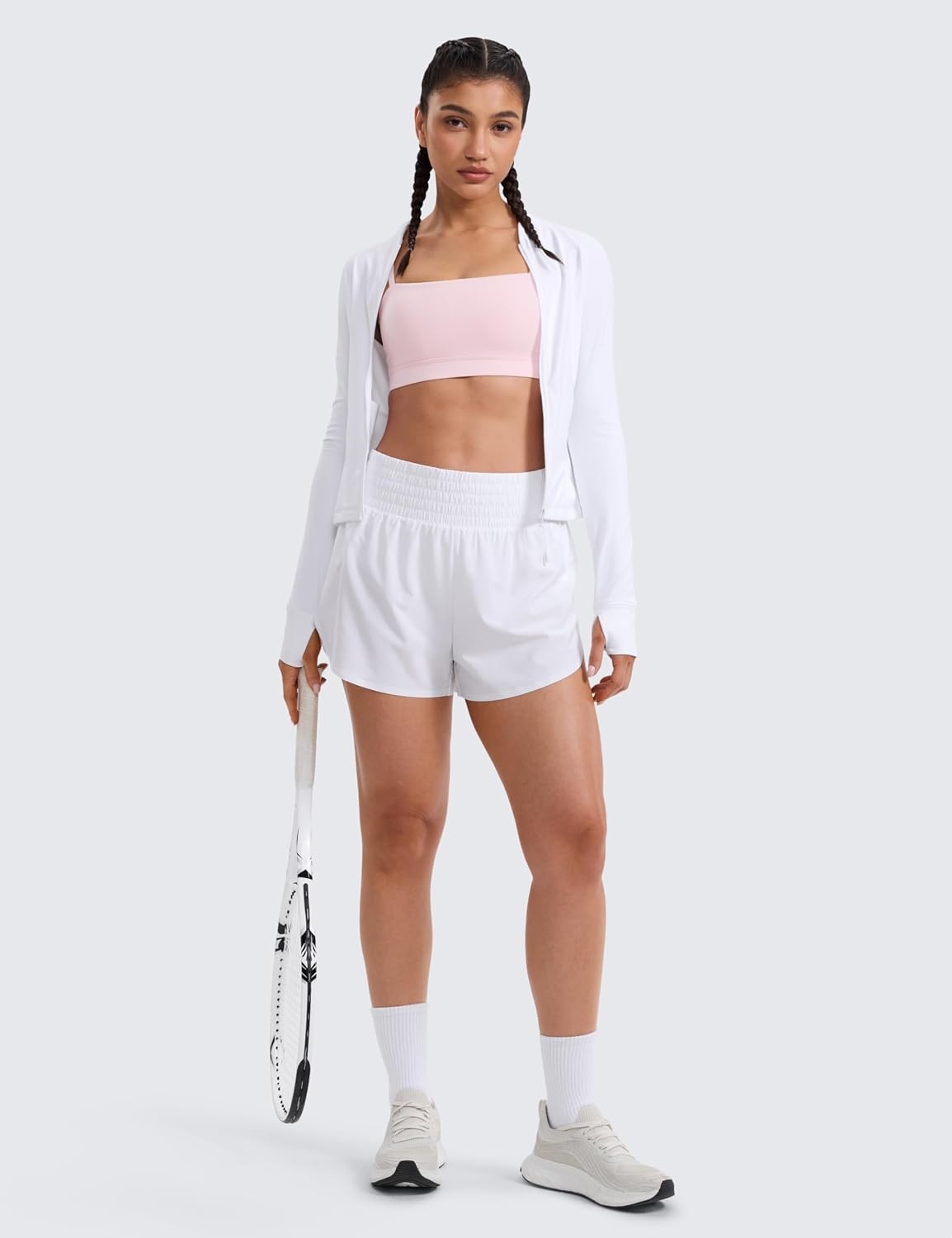 image:imageCRZ YOGA Split Dolphin Running Shorts for Women 25 Curved Back High Waisted Quick Dry for Athletic Workout Gym TrackWhite